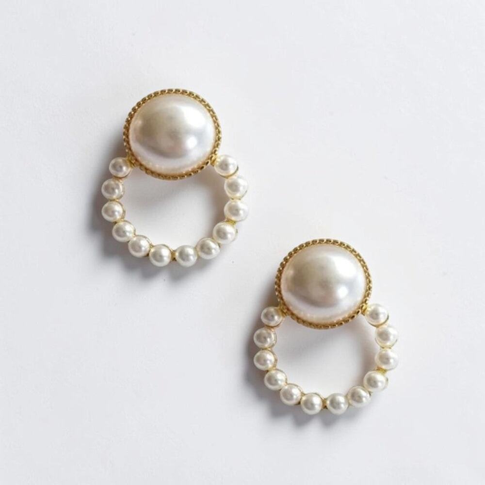 Ivory Pearl Drop Stud Earrings